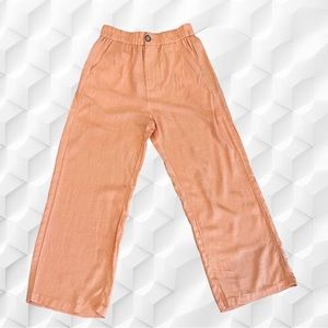 New Stradivarius elastic waist, pockets, wide legs orange linen pants Sz M